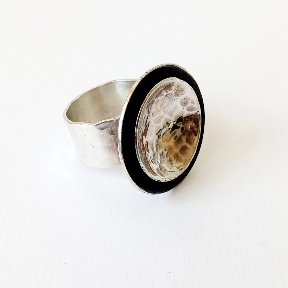 Hammered .925 Disc ring sz 6